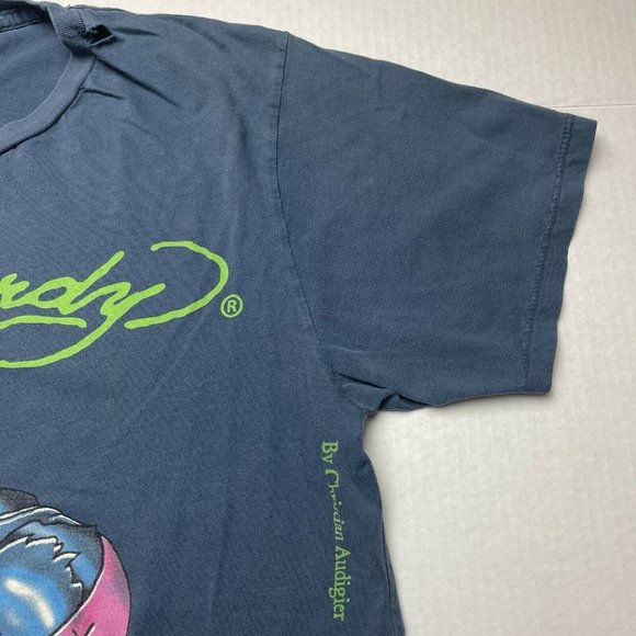 Vintage Y2K Ed Hardy T Shirt All Over Print Blue Green Size L - Picture 4 of 9